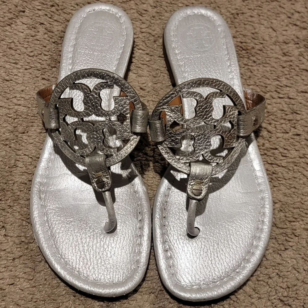 Tory Burch Miller Sandals Metallic Silver Size 9.5